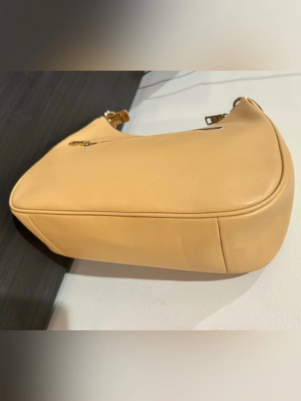 Coach Teri Hobo Tan Ruched-Handle Shoulder Bag with Gold Hardware